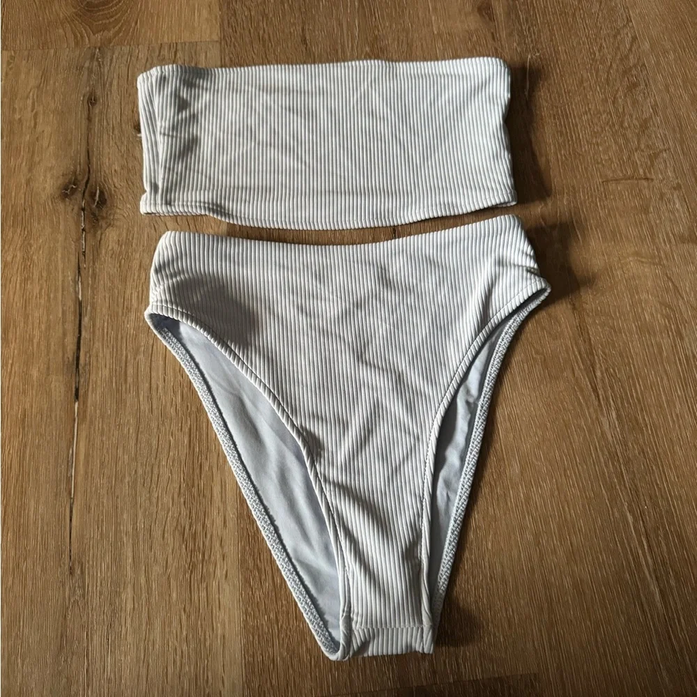 Frankie’s Bikinis Baby‎ Blue Ribbed Bandeau Bikini Size XS